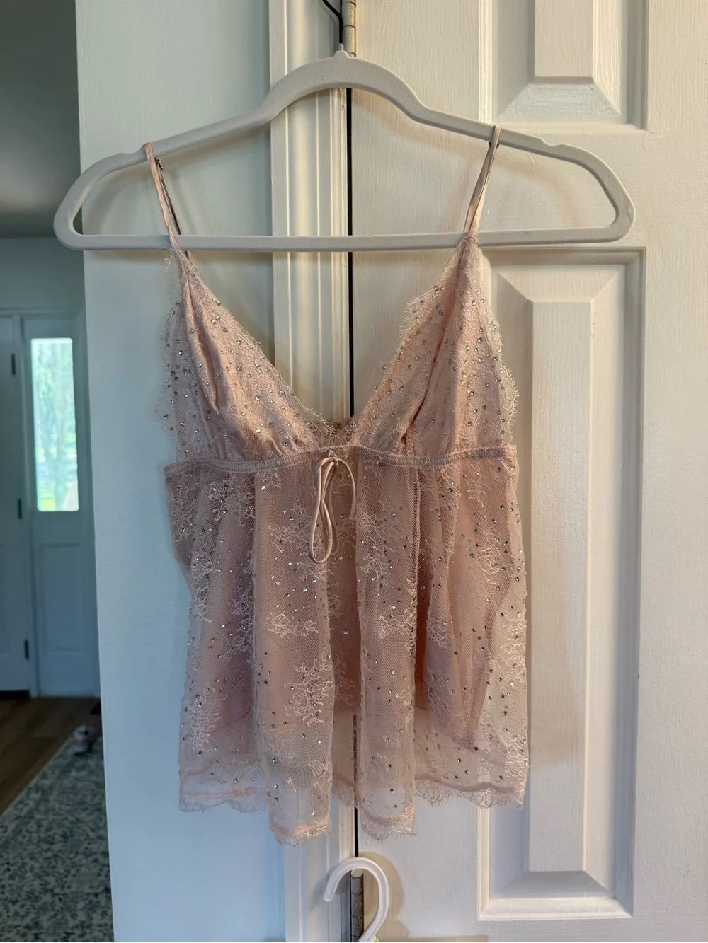 Victoria's Secret Sheer Lace Chemise & Shorts Set - Light Pink
